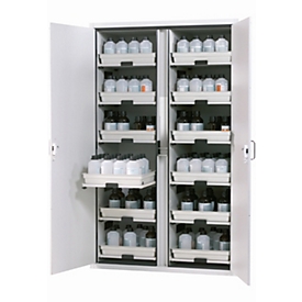 Acid and base cupboard asecos SL-CLASSIC, hinged doors, light grey front, W 1197 x D 603 x H 1965 mm