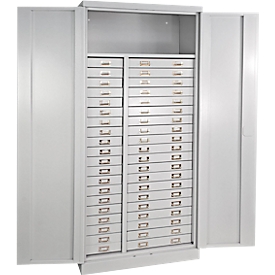 ADB Armoire à tiroirs, 40 tiroirs, 1 tablette, verrouillage 2 points, modèle en acier, H 1790 x L 800 x P 410 mm, gris clair RAL 7035