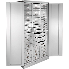 ADB Armoire à tiroirs, 60 tiroirs, serrure à cylindre, verrouillage 2 points, L 800 x P 410 x H 1790 mm, gris clair RAL 7035