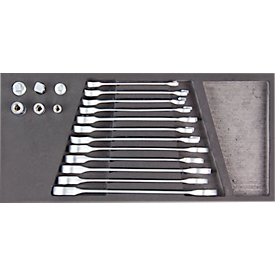 ADB-dubbele steeksleutelset, 18-delig, chroom vanadium, AF 8-19 mm, inzetstuk van hardschuim, L 400 x B 190 x H 35 mm, zilver