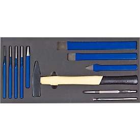 ADB Hammer/Meißel-Set, 11-teilig, Schaumstoffeinlage L 400 x B 190 x H 35 mm, blau/schwarz