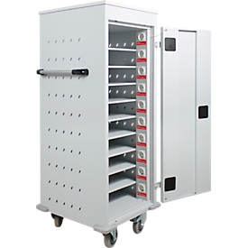 ADB laptop trolley, 10 vakken, voeding, cilinderslot, B 530 x D 500 x H 1250 mm, lichtgrijs RAL 7035