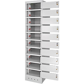 ADB laptopkast, 10 schappen, voeding, geventileerd, B 400 x D 500 x H 1800 mm, lichtgrijs RAL 7035