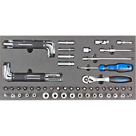 ADB Steckschlüssel-Garnitur 1/4", 63-teilig, SW 4-13 bis 20-22 mm, Chrom-Vanadium, inkl. Schaumstoff-Einlage, L 400 x B 190 x H 35 mm
