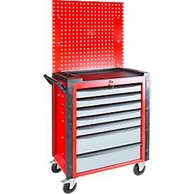 ADB Werkstattwagen HQ, mit Lochwand, 7 Schubladen, Schiebegriff, Zentralverschluss, B 750 x T 475 x H 985 mm, silbergrau RAL 7001