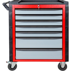 ADB workshop trolley HQ, 7 drawers, push handle, central locking, W 750 x D 475 x H 985 mm, silver-grey RAL 7001