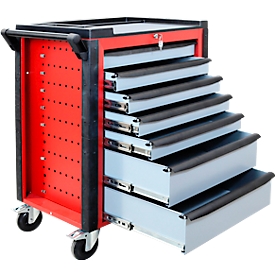 ADB workshop trolley HQ, with 190-piece tool set, 7 drawers, push handle, central locking, W 750 x D 475 x H 985 mm, fire red RAL 3000