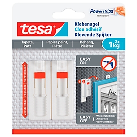 Adhesive nail tesa®, for wallpaper & plaster, adhesive force up to 1 kg, height adjustable, removable, 2 pieces