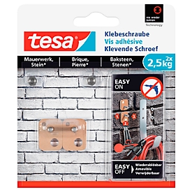 Adhesive screw Tesa®, for masonry and stone indoors and outdoors, adhesive force up to 2.5 kg, removable, square, 2 pieces