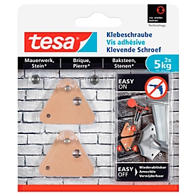 Adhesive screw Tesa®, for masonry and stone indoors and outdoors, adhesive force up to 5 kg, removable, triangular, 2 pieces