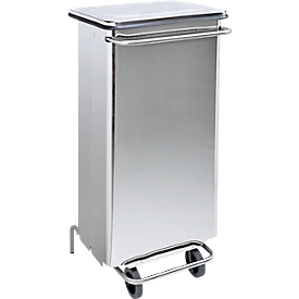 Afvalbak Continox, rvs, 2 rubberen wielen, met pedaal, 110 liter