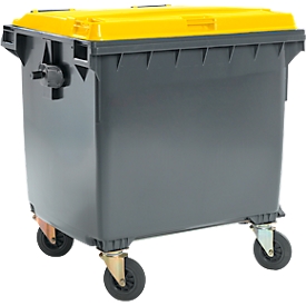 Afvalcontainer MGB 1100 FD - polyetheen - B 1370 x D 1078 x H 1330mm - 1100L - zwart-geel