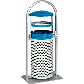 Afvalverzamelaar - staal - met asbakinzet - 65 L - blauw/wit