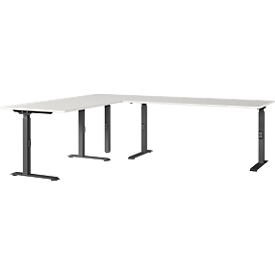 Agenda hoekbureau, mechanisch in hoogte verstelbaar, B 2400 x D 2000 x H 680-910 mm, lichtgrijs/zwart