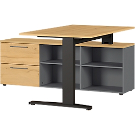 Agenda Home desk, met dressoir, B 1400 x D 1590 x H 750 mm, grafiet/eikenhout