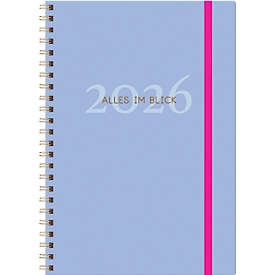 Agenda semainier Korsch 2026, A5, carnet à anneaux de 144 pages, chaque semaine calendaire sur 1 page, aperçu du mois/de l'année, jours fériés pour D/A/CH, carton, bleu clair