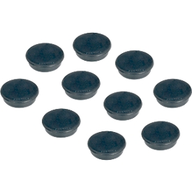 aimants puissants Franken, ronds, jusqu'à 0,3 kg, vernis spécial, Ø 24 mm, plastique, noir, 10 pièces