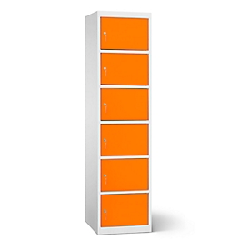 Akku Ladeschrank, 6 Abteile mit Zylinderschloss, CH-Stecker, Stahlblech lichtgrau RAL 7035/reinorange RAL 2004