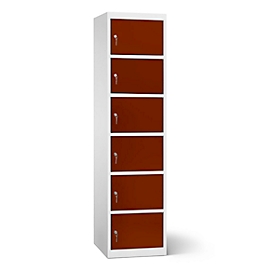 Akku Ladeschrank, 6 Abteile mit Zylinderschloss, Stahlblech lichtgrau RAL 7035/mahagonibraun RAL 8016