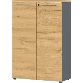 Aktenschrank Agenda Home, 3 OH, abschliessbar, B 800 x T 400 x H 1200 mm, Graphit/Eiche