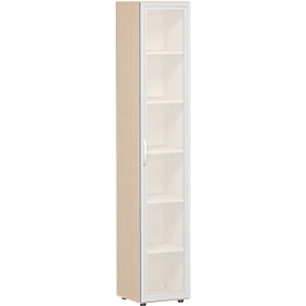 Aktenschrank ALICANTE, 6 Ordnerhöhen, 5 Böden, Glastür rechts, B 400 x T 400 x H 2160 mm, Ahorn-Dekor