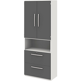 Aktenschrank BARI, 6 OH, 2 Türen, 2 Hängeregister, Zentralverriegelung, B 819 x T 430 x H 2174 mm, weiß/anthrazit