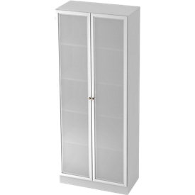 Aktenschrank mit Glastüren ULM, 5 OH, B 800 x T 420 x H 2004 mm, lichtgrau