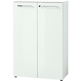 Aktenschrank MONTERIA, Front & Abdeckplatte aus Glas, abschließbar, 3 OH, B 800 x T 370 x H 1200 mm, weiß