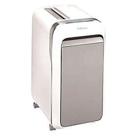 Aktenvernichter Fellowes® Microshred LX 221, Mikropartikelschnitt 2 x 12 mm, P-5, 30 l, 20 Blatt Schnittleistung, mit Rollen, weiß