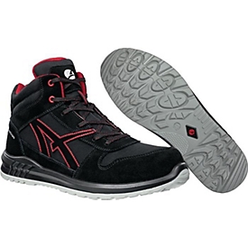 ALBATROS Sicherheitsstiefel CLIFTON MID, S3 SRC, Größe 44, schwarz/rot, Veloursleder/Textilgewebe, Fiberglaskappe