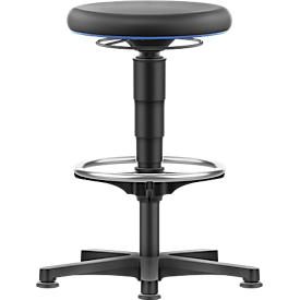 Allround Hocker Bimos, sitzhöhenverstellbar 560-810 mm, mit Gleiter & Fussring, SKINTEC-Polster, abwaschbar, extrem robust, Farbring blau