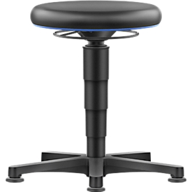 Allround stool Bimos, seat height adjustable 450-650 mm, with glider, imitation leather cover, washable, insensitive to oils &amp; disinfectants, color ring blue