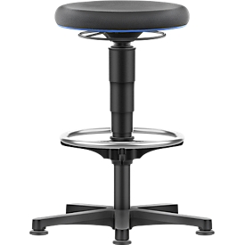 Allround stool Bimos, seat height adjustable 560-810 mm, with glider &amp; foot ring, Supertec cover, cut &amp; slip resistant, with micro armor, color ring blue.