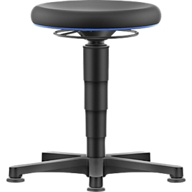 Allround stool Bimos, seat height adjustable 560-810 mm, with glider, PU foam cover, washable, extremely robust, color ring blue