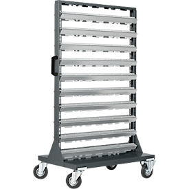 Almacén móvil para piezas pequeñas, con capacidad de carga por ambos lados, sin cajones de almacenamiento a la vista, An 825 x Pr 550 x Al 1450 mm, acero, gris antracita RAL 7016