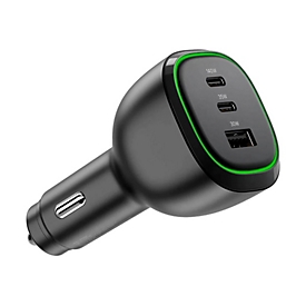 Alogic Rapid Power - Auto-Netzteil - 165 Watt - 5 A - PD, QC - 3 Ausgabeanschlussstellen (2 x 24-poliger USB-C (PD)