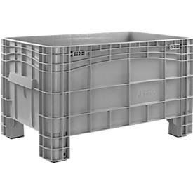 ALPHA Grand récipient IDABOX L, 220 l, polyéthylène, fermé, empilable, étanche, L 1040 x l 640 x H 550 mm, 4 pieds, gris
