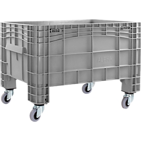 ALPHA Großbehälter IDABOX, 220 l, Polyethylen, geschlossen, stapelbar, wasserdicht, L 1040 x B 640 x H 670 mm, 4 Lenkrollen, grau