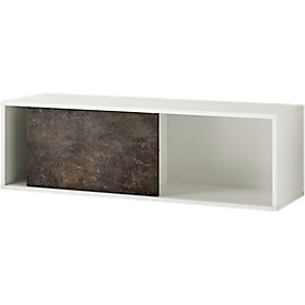 ALTINO wand boekenkast, 2 vakken, 1 schuifdeur, B 1200 x D 360 x H 370 mm, basalt donkerbruin/wit