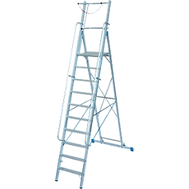 Alu-Stufen-Stehleiter, mit großer Standplattform, mit Sicherheitsbügel und Kette, 10 Stufen