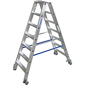 Alu-Stufendoppelleiter mit Rollen, 2 x 7 Stufen