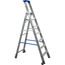 Alu-Stufenstehleiter, fahrbar, 6 Stufen