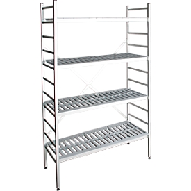 Aluminium clip-on shelving unit, base module, with 4 plastic mesh shelves, H 1800 x W 800 x D 400 mm
