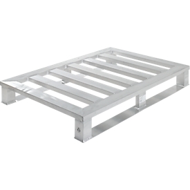 Aluminium pallets, anodized, can be driven under on 4 sides, L 1200 x W 1000 x H 150 mm, 5 mm thick, up to 1000 kg