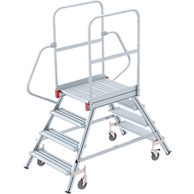 Aluminium platform ladder with castors, bilateral, 4 steps