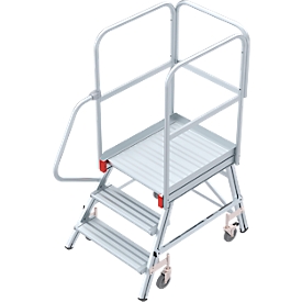 Aluminium platform ladder with castors, one-sided, 3 steps