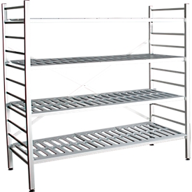 Aluminium-Steckregal, Grundfeld, mit 4 Kunststoff-Rost-Fachböden, H 1800 x B 1500 x T 400 mm