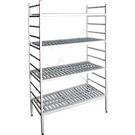 Aluminium-Steckregal, Grundfeld, mit 4 Kunststoff-Rost-Fachböden, H 1800 x B 800 x T 500 mm