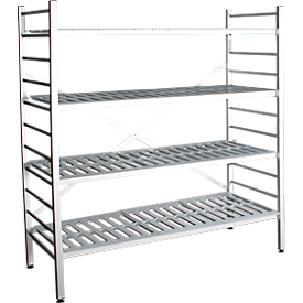 Aluminium-Steckregal, Grundfeld, mit 4 Kunststoff-Rost-Fachböden, H 1950 x B 1500 x T 400 mm