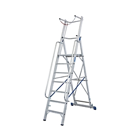 Aluminium trapladder, met groot platform, met veiligheidsbeugel en ketting, 7 treden